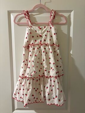 Stella McCartney Kids Strawberry Print White Tiered Girls' Dress
